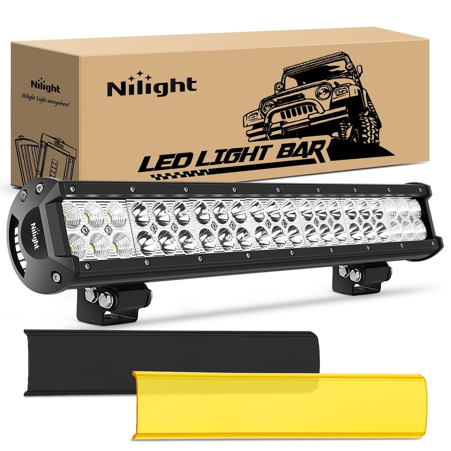 20 Inch 126W Double Row Spot Flood Led Light Bar with Amber/Black Covers Light Bars - Top Tuning Boost
