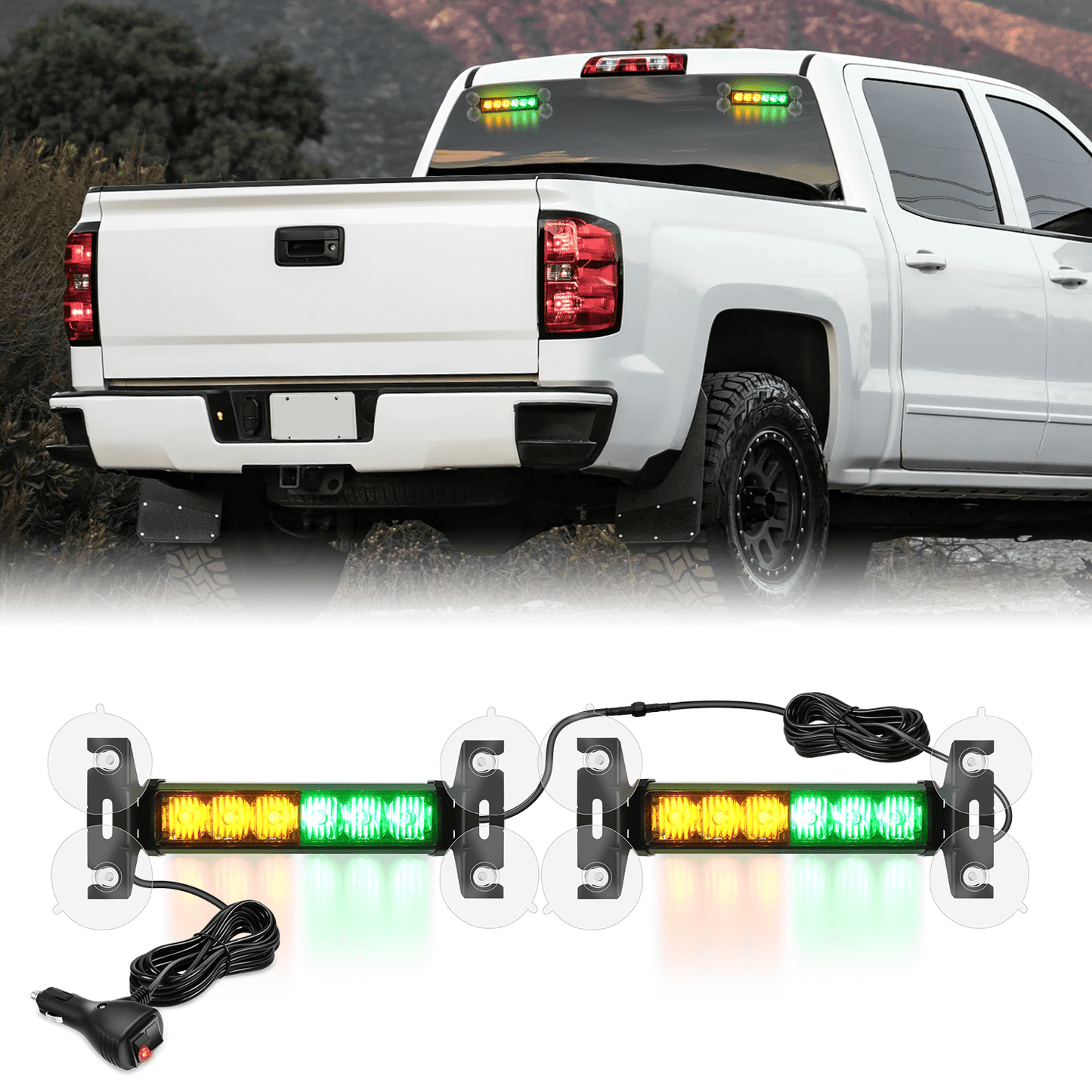12LED Emergency Strobe Traffic Advisor Light Bar 2 in 1 Amber Green Dash Warning Safety Flashing Lights Front/Rear Windshield Construction Lights for Trucks Cars Plow Police Vehicles Light Bars - Top Tuning Boost
