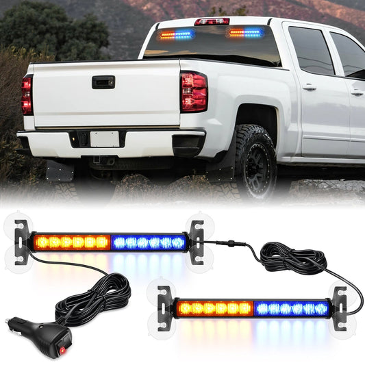 24LED Emergency Strobe Traffic Advisor Light Bar 2 in 1 Amber Blue Dash Warning Safety Flashing Lights Front/Rear Windshield Construction Lights for Trucks Cars Plow Police Vehicles Light Bars - Top Tuning Boost