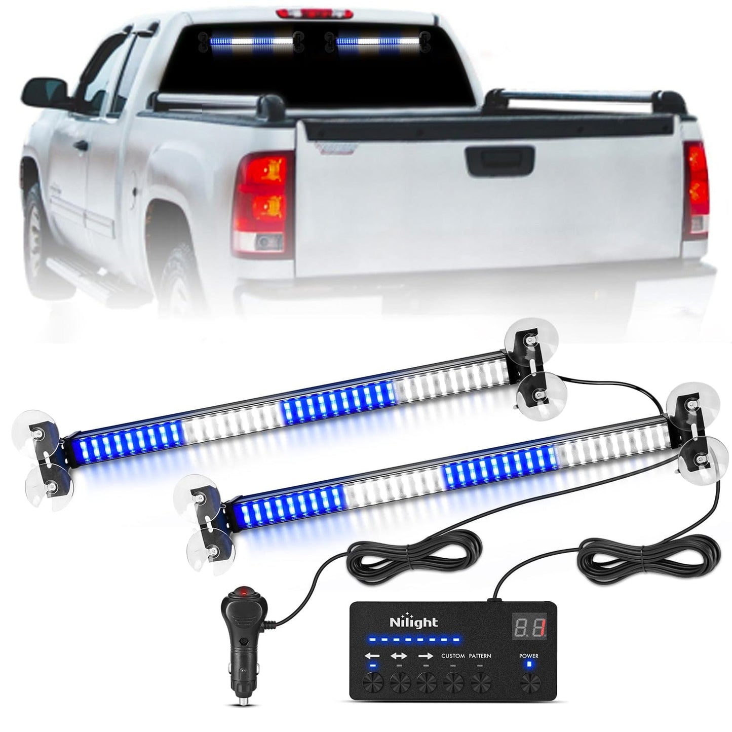 144 LED Strobe Traffic Advisor Light Bar Blue White with Controller 2 in 1 Automotive Emergency Warning Flashing Police Windshield Lights Bars for Cars Tow Plow Trucks Construction Vehicles Light Bars - Top Tuning Boost