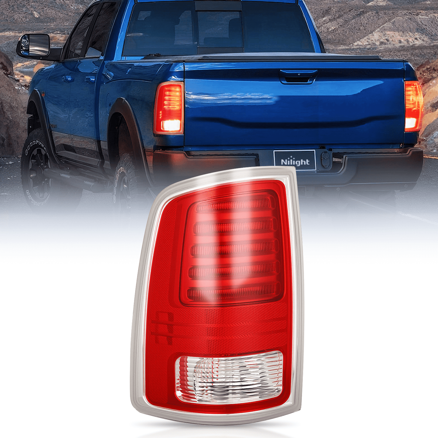 Taillight Assembly Compatible with 2013 2014 2015 2016 2017 2018 Dodge Ram 1500 2014-2018 Ram 2500 3500 LED Style Driver Side Rear Tail Light with Bulbs Tail Lights - Top Tuning Boost