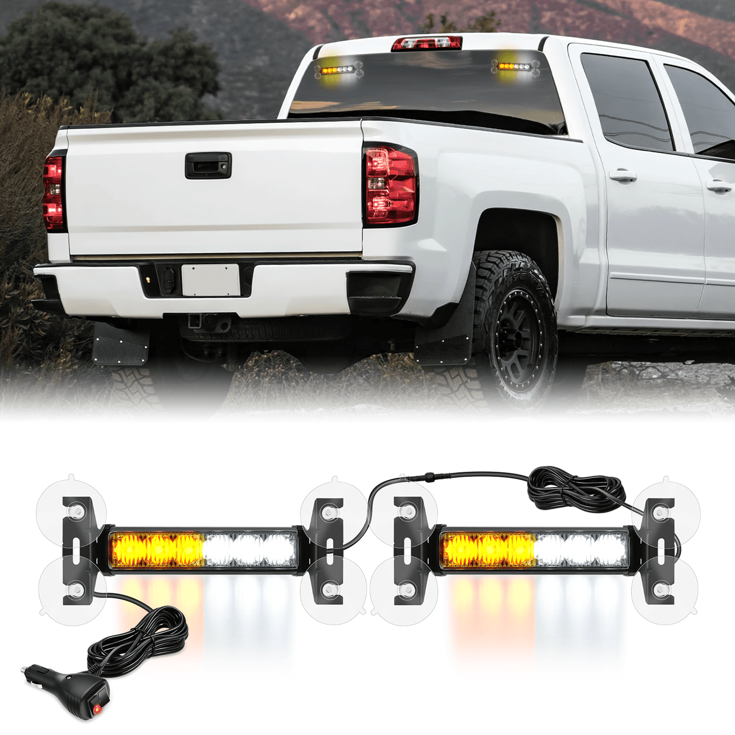 12LED Emergency Strobe Traffic Advisor Light Bar 2 in 1 Amber White Dash Warning Safety Flashing Lights Front/Rear Windshield Construction Lights for Trucks Cars Plow Police Vehicles Light Bars - Top Tuning Boost