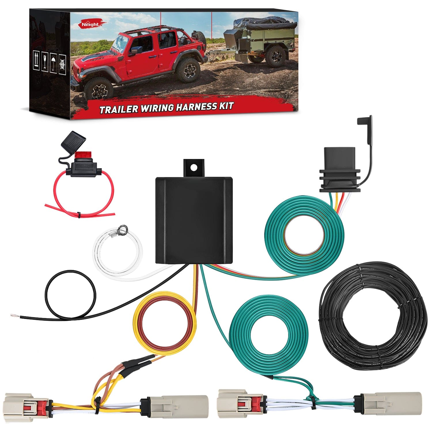 4 Pin Trailer Wiring Harness Kit Custom for 2021-2024 Ford Bronco without LED taillights Tail Lights - Top Tuning Boost
