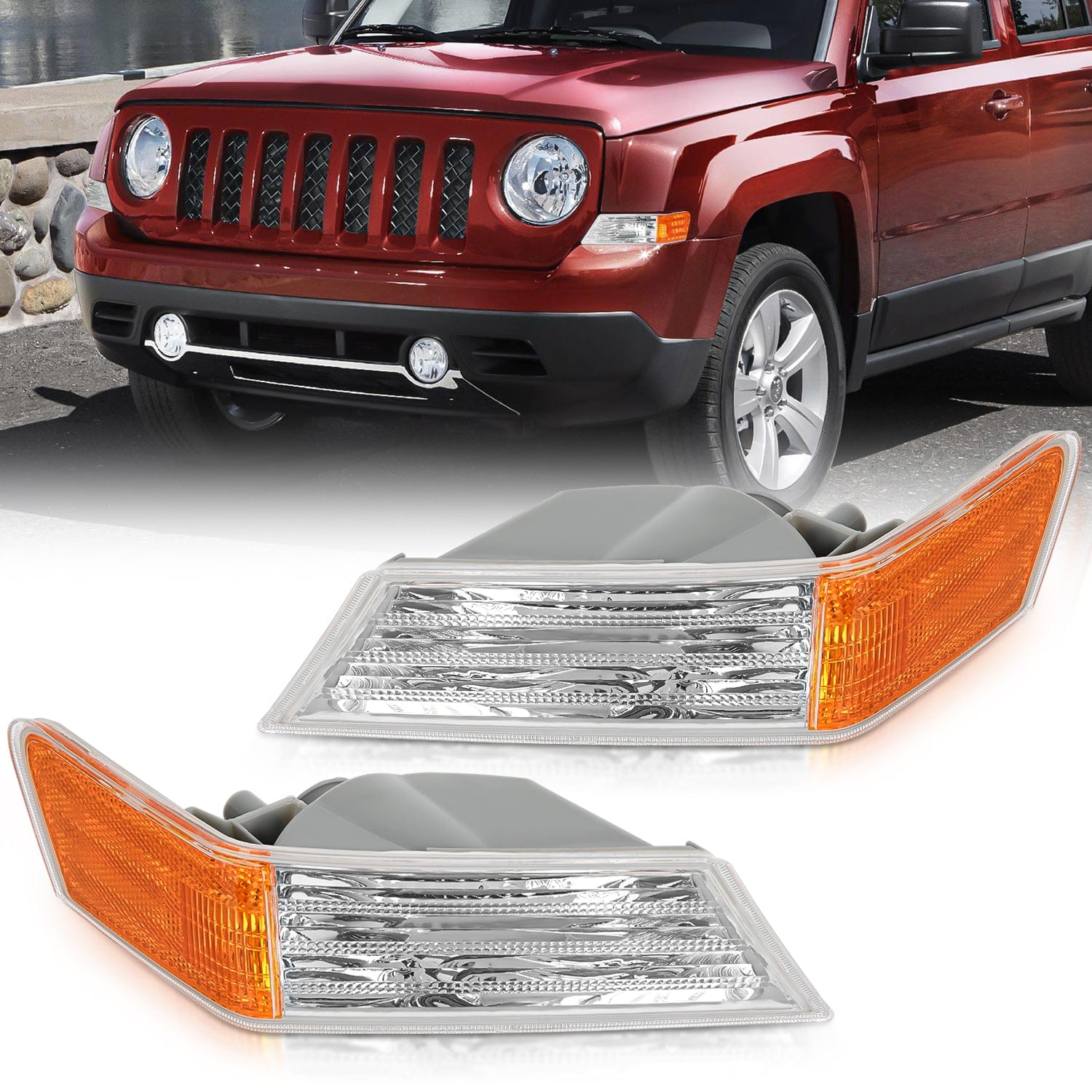 2007-2017 Jeep Patriot Front Turn Signals Light Clear Amber Driver Passenger Side Headlights - Top Tuning Boost