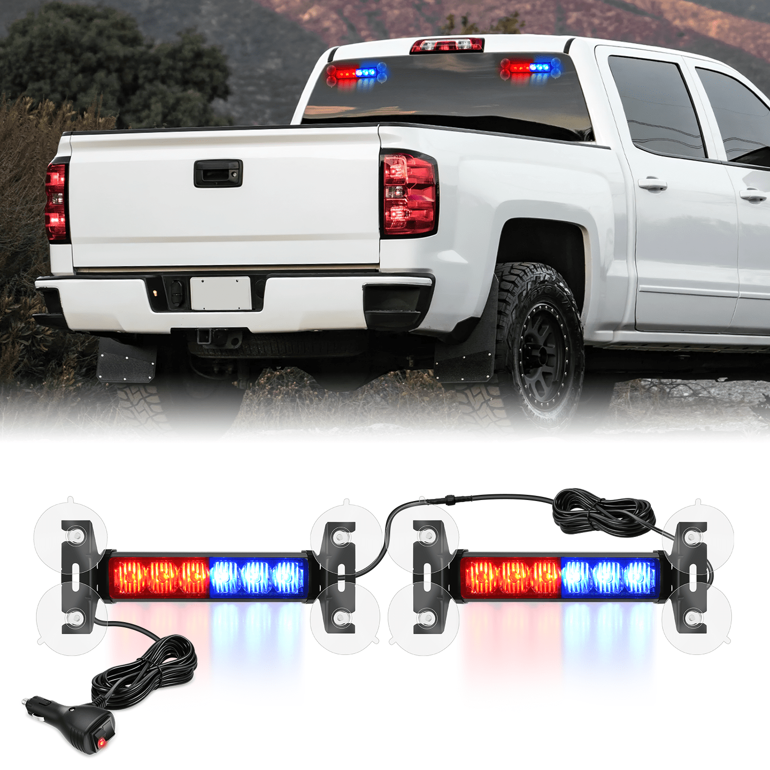 12LED Emergency Strobe Traffic Advisor Light Bar 2 in 1 Red Blue Dash Warning Safety Flashing Lights Front/Rear Windshield Construction Lights for Trucks Cars Plow Police Firefighter Vehicles Light Bars - Top Tuning Boost