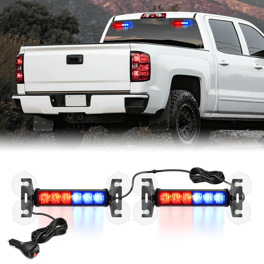 12LED Emergency Strobe Traffic Advisor Light Bar 2 in 1 Red Blue Dash Warning Safety Flashing Lights Front/Rear Windshield Construction Lights for Trucks Cars Plow Police Firefighter Vehicles Light Bars - Top Tuning Boost