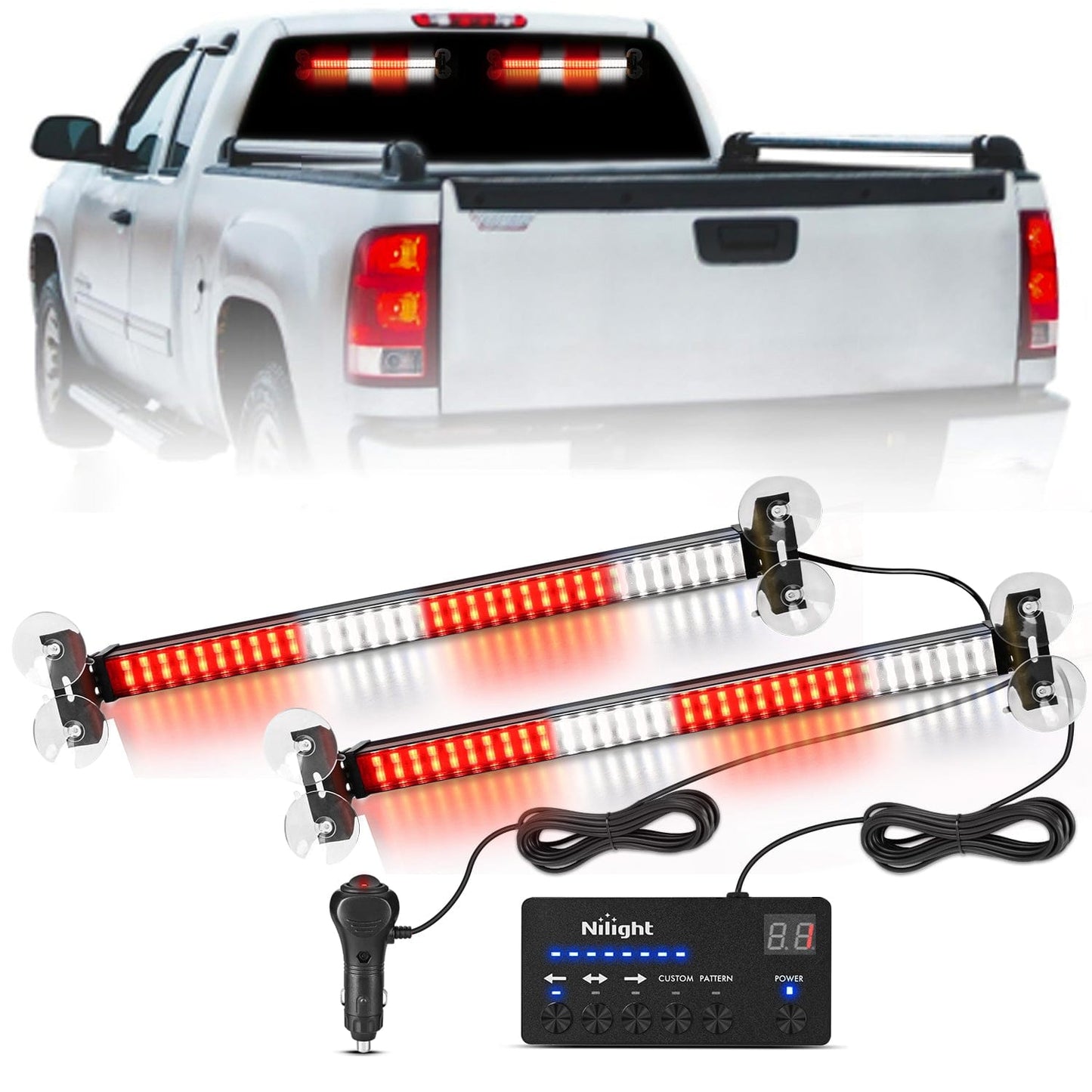 144 LED Strobe Traffic Advisor Light Bar Red White with Controller 2 in 1 Automotive Emergency Warning Flashing Police Windshield Lights Bars for Cars Tow Plow Trucks Construction Vehicles Light Bars - Top Tuning Boost