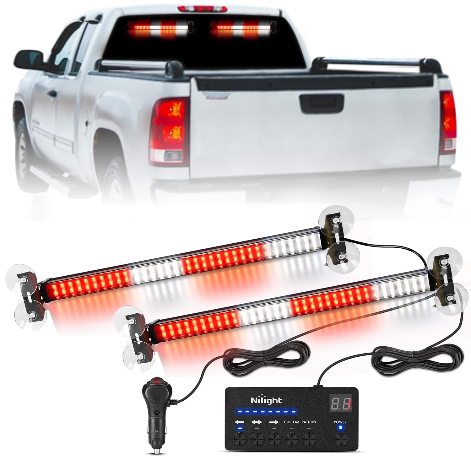 144 LED Strobe Traffic Advisor Light Bar Red White with Controller 2 in 1 Automotive Emergency Warning Flashing Police Windshield Lights Bars for Cars Tow Plow Trucks Construction Vehicles Light Bars - Top Tuning Boost