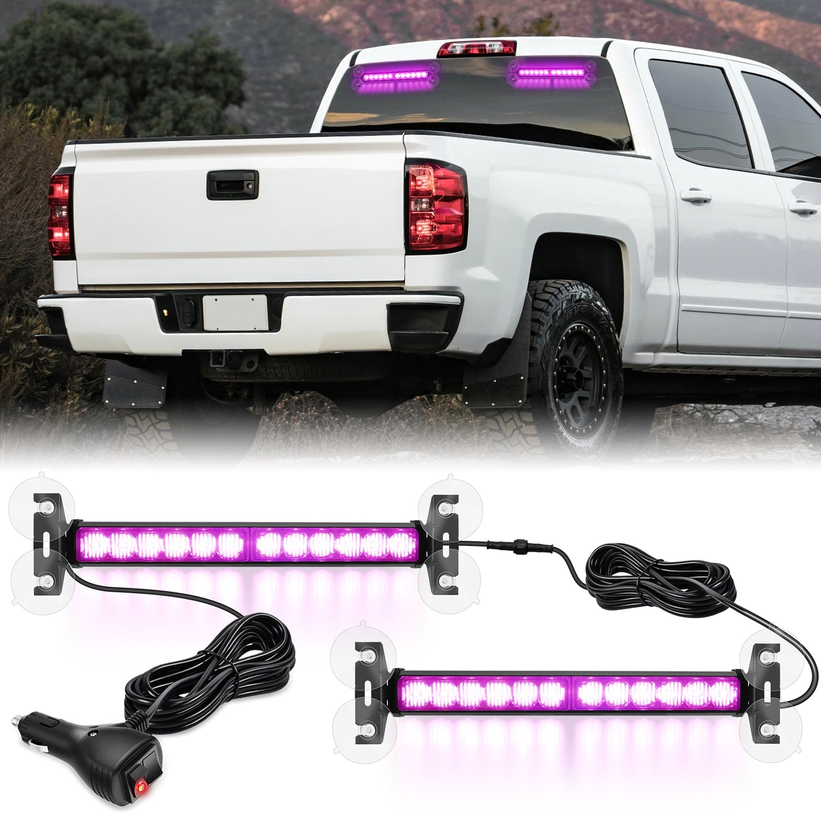 24LED Emergency Strobe Traffic Advisor Light Bar 2 in 1 Purple Dash Warning Safety Flashing Lights Front/Rear Windshield Construction Lights for Trucks Cars Plow Police Firefighter Vehicles Light Bars - Top Tuning Boost