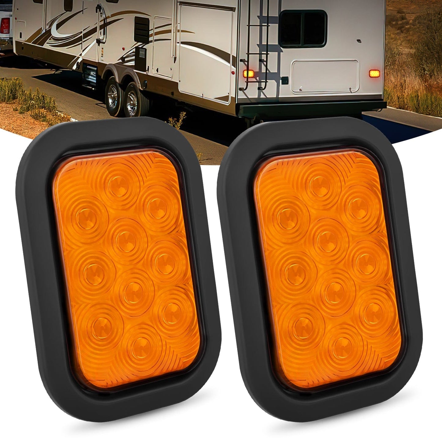 2 Pcs 5 X 3 Inch 10 Led Amber Rectangular Trailer Tail Light Tail Lights - Top Tuning Boost