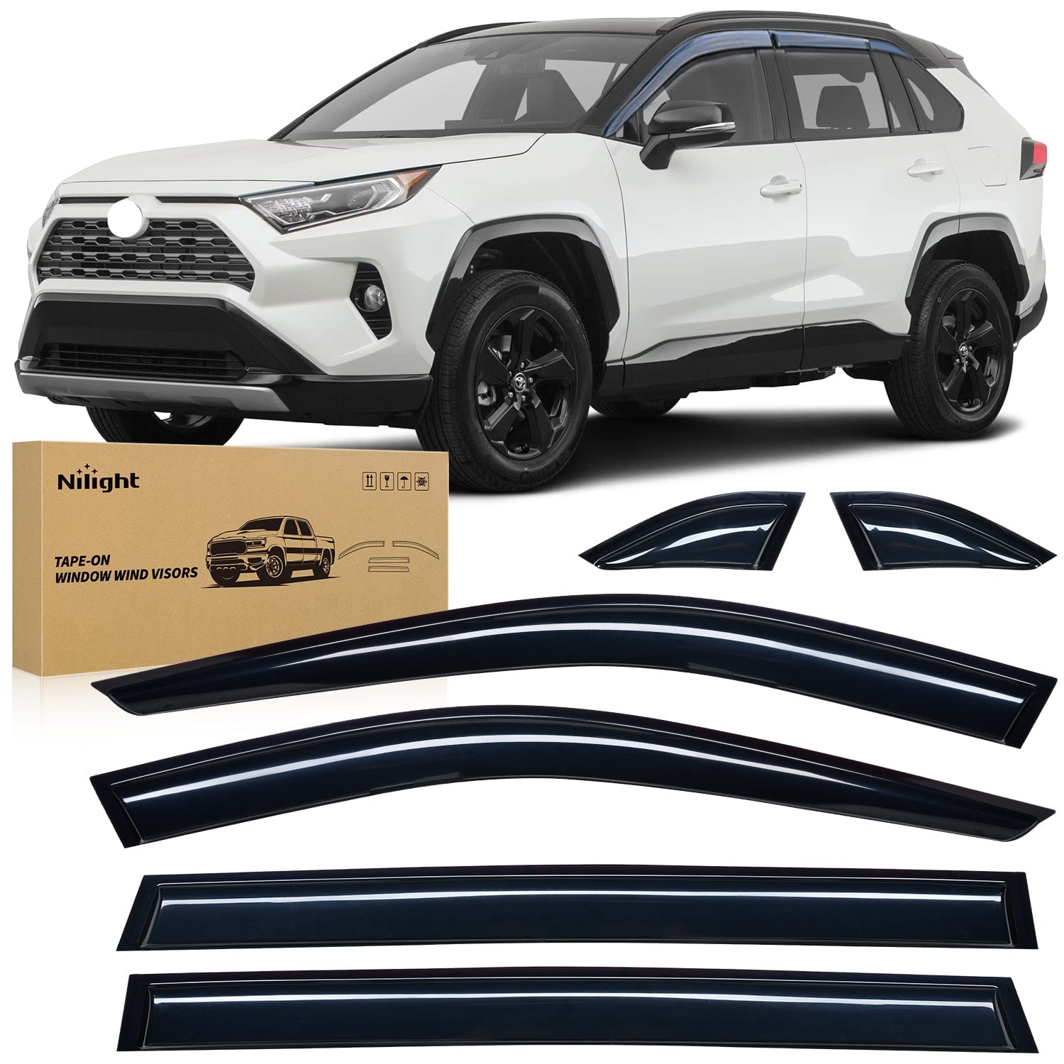 Rain Guards Window Rain Guards for Toyota Rav4 2019 2020 2021 2022 2023 2024, Out-Channel Window Visors Vent Wind Deflectors-6PCS