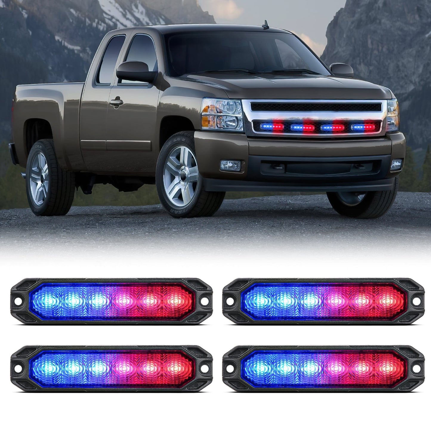 4PCS 6 LED Red and Blue Emergency Warning Strobe Lights Headlights - Top Tuning Boost