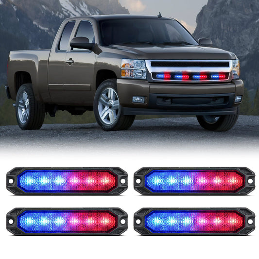4PCS 6 LED Red and Blue Emergency Warning Strobe Lights Headlights - Top Tuning Boost