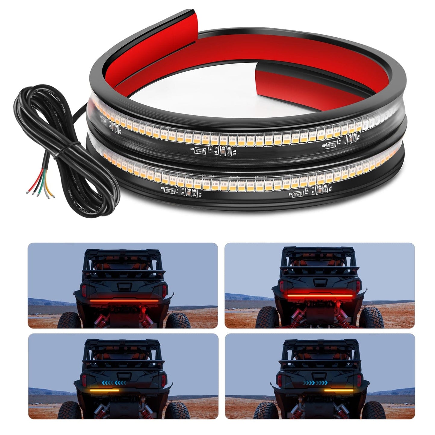 30 Inch 204 Leds Red Amber Running Stop Turn Signals Brake Light Compatible with Polaris RZR Kawasaki Pioneer Can Am Golf Cart Off-Road Truck Trailer Headlights - Top Tuning Boost