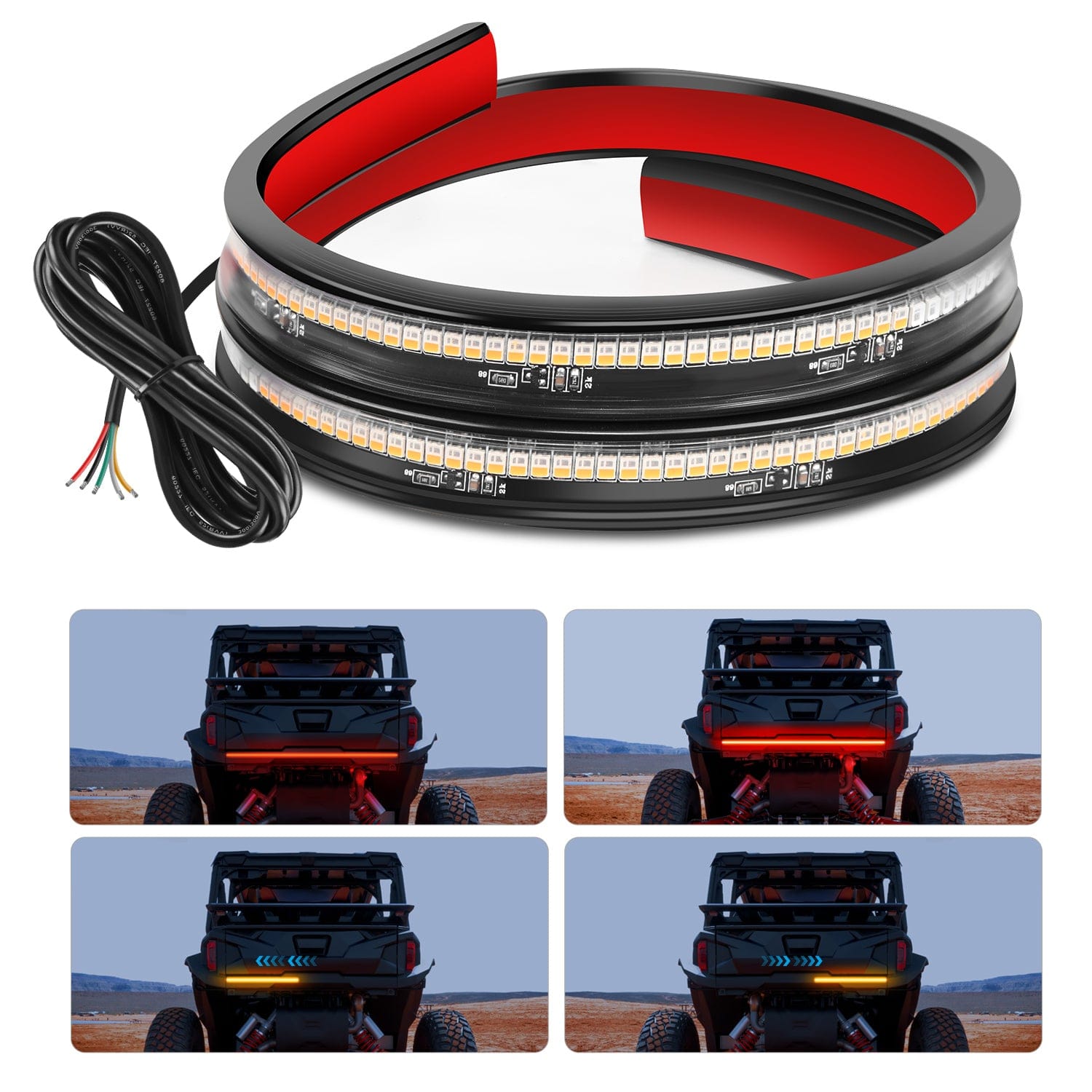30 Inch 204 Leds Red Amber Running Stop Turn Signals Brake Light Compatible with Polaris RZR Kawasaki Pioneer Can Am Golf Cart Off-Road Truck Trailer Headlights - Top Tuning Boost
