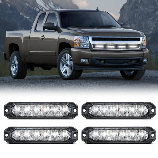 4PCS 6 LED White Emergency Warning Strobe Lights Headlights - Top Tuning Boost