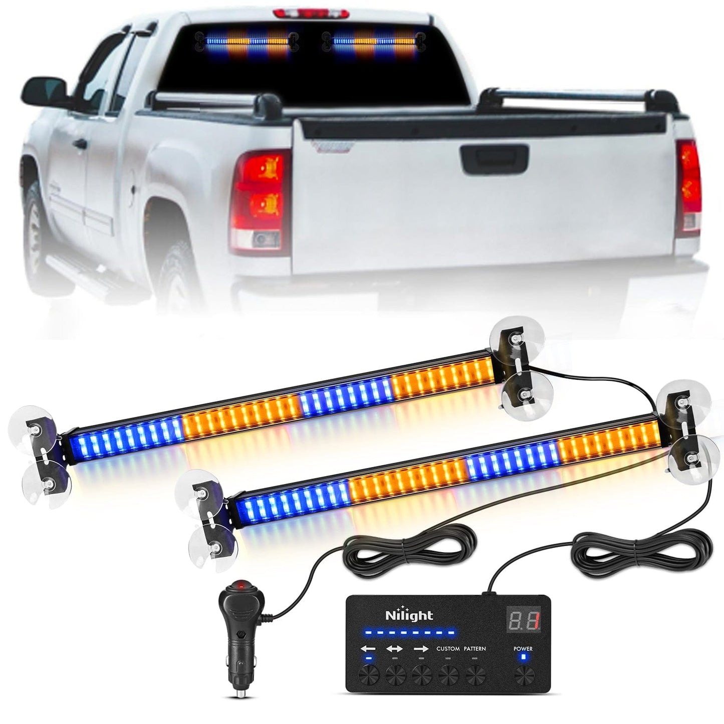 144 LED Strobe Traffic Advisor Light Bar Amber Blue with Controller 2 in 1 Automotive Emergency Warning Flashing Police Windshield Lights Bars for Cars Tow Plow Trucks Construction Vehicles Light Bars - Top Tuning Boost