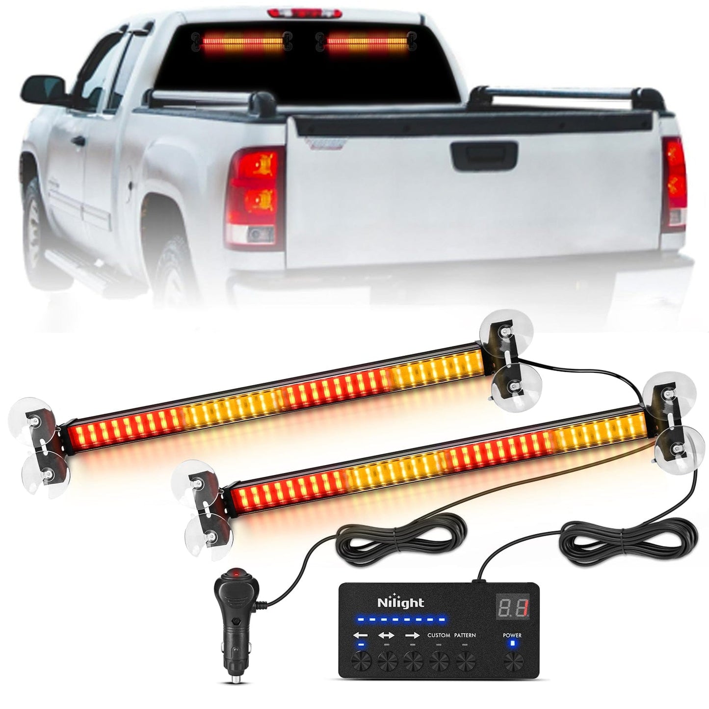 144 LED Strobe Traffic Advisor Light Bar Amber Red with Controller 2 in 1 Automotive Emergency Warning Flashing Police Windshield Lights Bars for Cars Tow Plow Trucks Construction Vehicles Light Bars - Top Tuning Boost