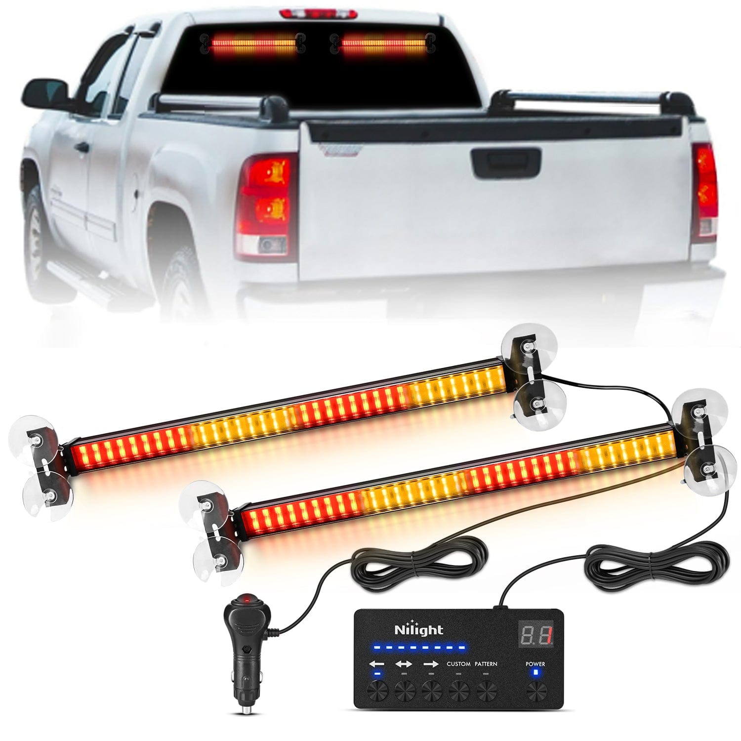144 LED Strobe Traffic Advisor Light Bar Amber Red with Controller 2 in 1 Automotive Emergency Warning Flashing Police Windshield Lights Bars for Cars Tow Plow Trucks Construction Vehicles Light Bars - Top Tuning Boost