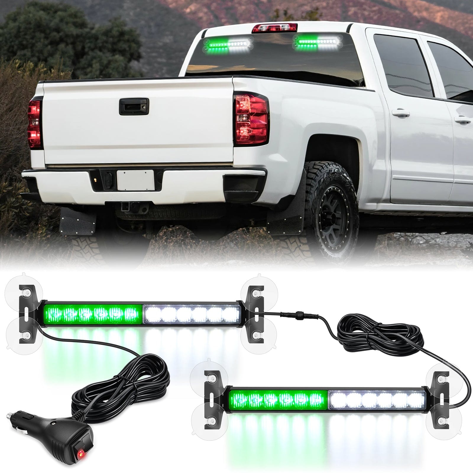 24LED Emergency Strobe Traffic Advisor Light Bar 2 in 1 Green White Dash Warning Safety Flashing Lights Front/Rear Windshield Construction Lights for Trucks Cars Plow Police Vehicles Light Bars - Top Tuning Boost