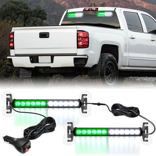 24LED Emergency Strobe Traffic Advisor Light Bar 2 in 1 Green White Dash Warning Safety Flashing Lights Front/Rear Windshield Construction Lights for Trucks Cars Plow Police Vehicles Light Bars - Top Tuning Boost