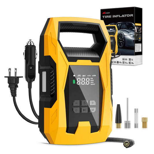 AC/DC Tire Inflator Portable Air Compressor Dual Power Supply 110V AC 12V DC 150PSI Fast Inflation Heavy Duty with LED Light Pressure Gauge Auto Shutoff Pump for Car Motorcycle Bicycle Ball Headlights - Top Tuning Boost