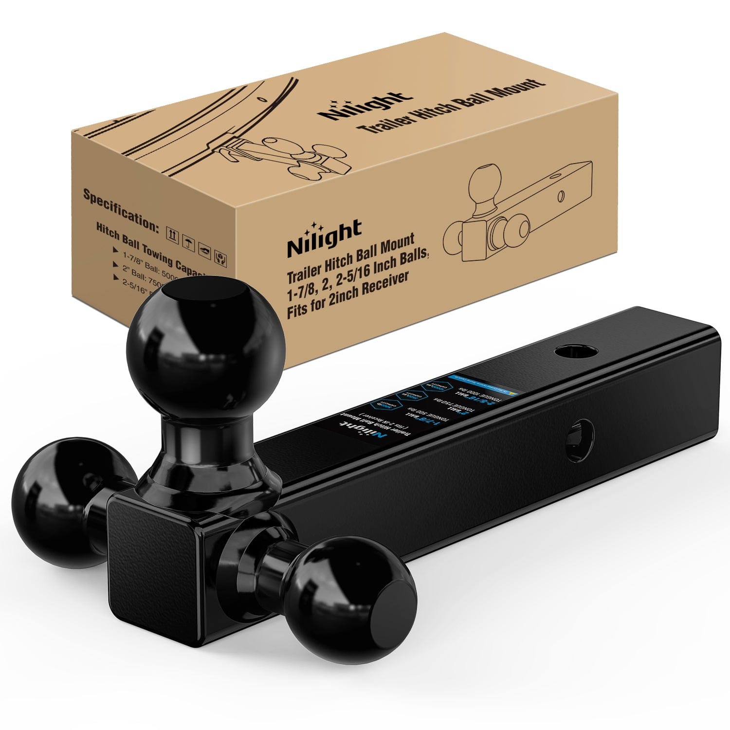 Trailer Hitch Trailer Hitch Ball Mount, 1-7/8 Inch, 2 Inch, 2-5/16 Inch Balls, Fits 2 Inch Square Receiver, 10,000 lbs