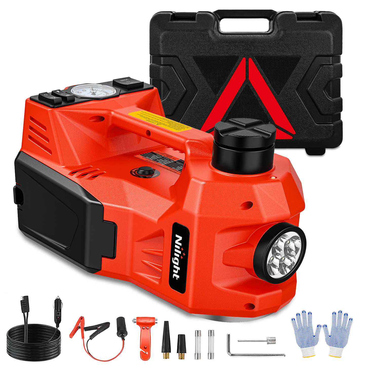 Electric Car Jack 5 Ton 12V Hydraulic with Inflatable Pump LED Light 3 in 1 Portable Floor Jack for Tire Change Headlights - Top Tuning Boost