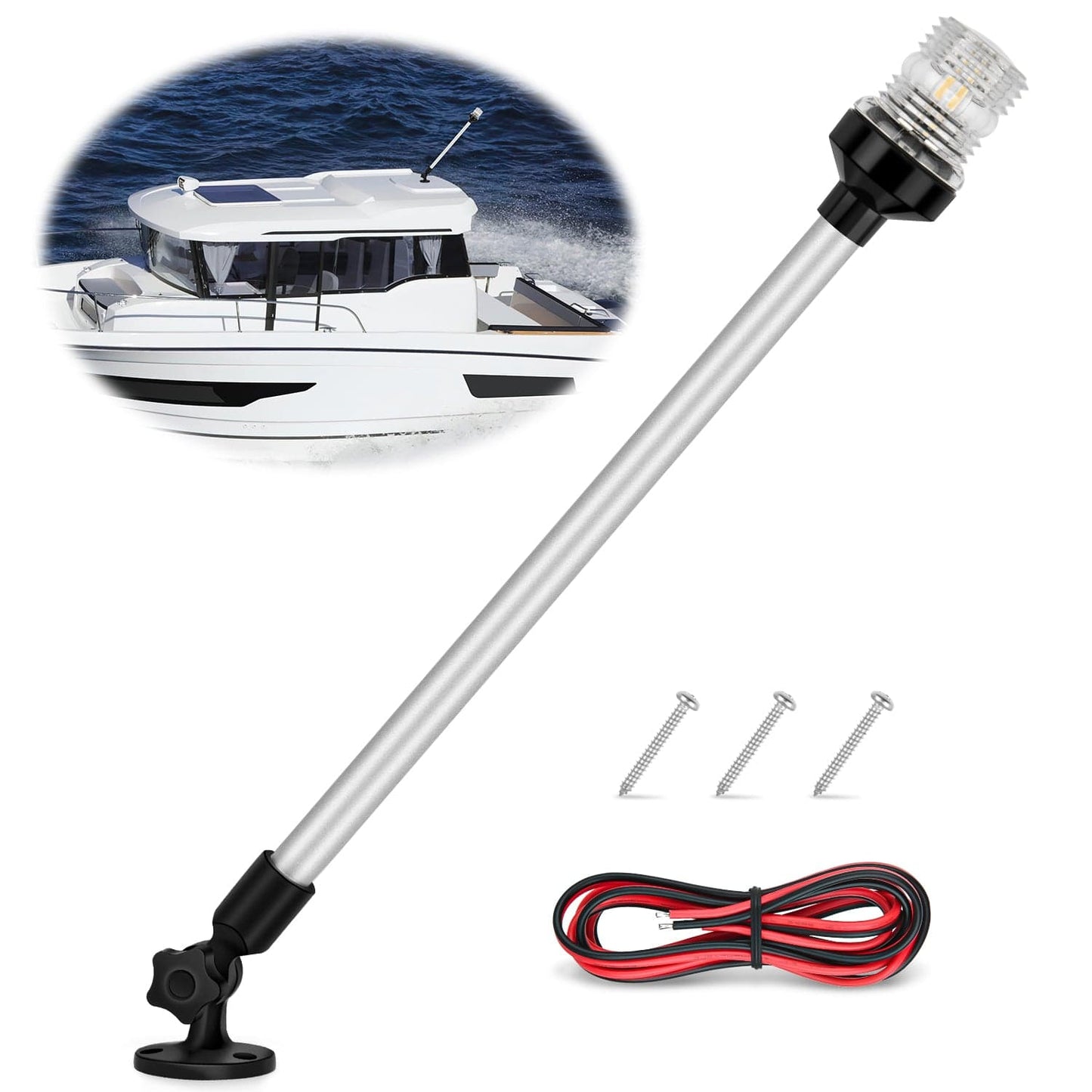 24 Inch White Folding Stern Light for Marine Boats Headlights - Top Tuning Boost