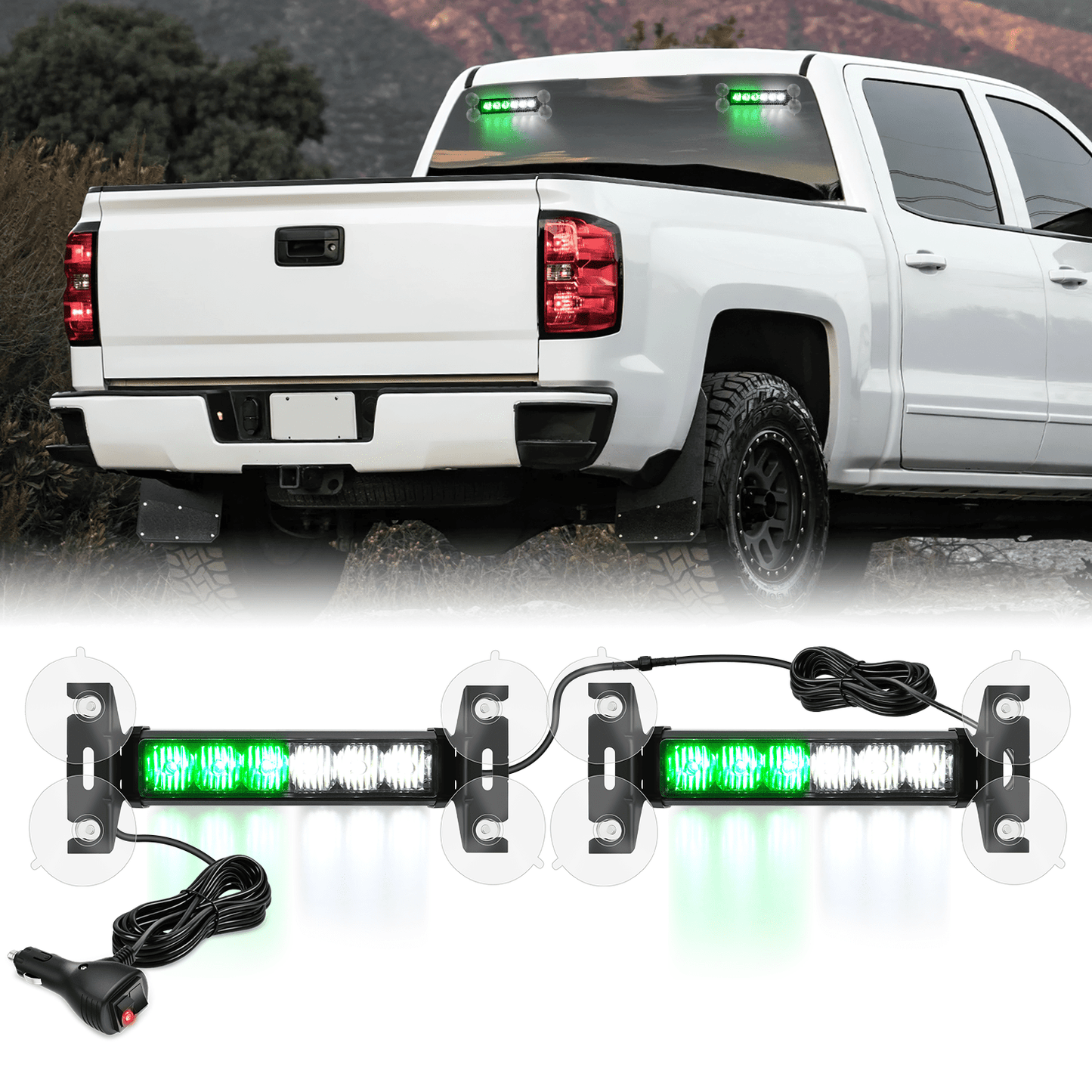 12LED Emergency Strobe Traffic Advisor Light Bar 2 in 1 Green White Dash Warning Safety Flashing Lights Front/Rear Windshield Construction Lights for Trucks Cars Plow Police Vehicles Light Bars - Top Tuning Boost