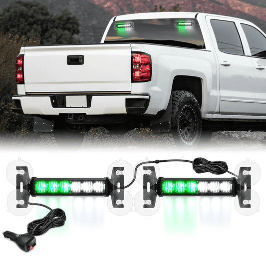12LED Emergency Strobe Traffic Advisor Light Bar 2 in 1 Green White Dash Warning Safety Flashing Lights Front/Rear Windshield Construction Lights for Trucks Cars Plow Police Vehicles Light Bars - Top Tuning Boost