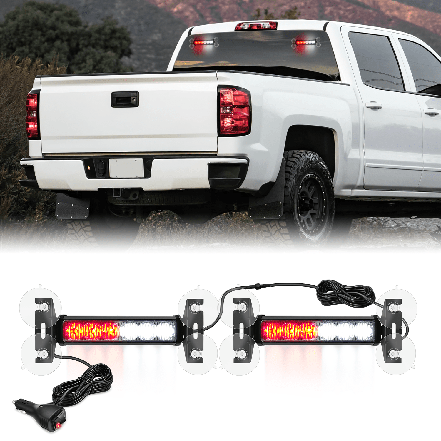 12LED Emergency Strobe Traffic Advisor Light Bar 2 in 1 Red White Dash Warning Safety Flashing Lights Front/Rear Windshield Construction Lights for Trucks Cars Plow Police Firefighter Vehicles Light Bars - Top Tuning Boost