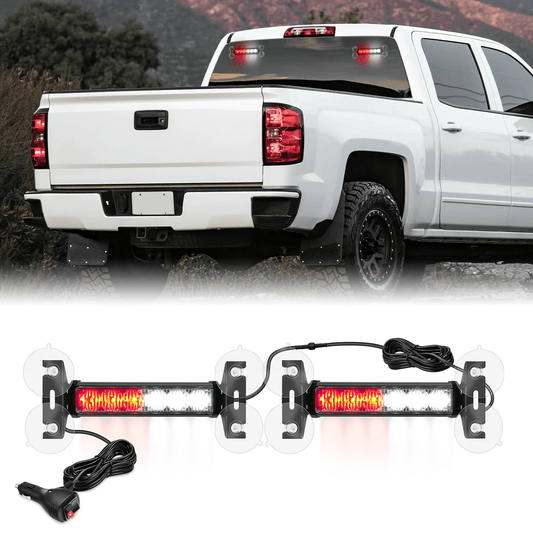 12LED Emergency Strobe Traffic Advisor Light Bar 2 in 1 Red White Dash Warning Safety Flashing Lights Front/Rear Windshield Construction Lights for Trucks Cars Plow Police Firefighter Vehicles Light Bars - Top Tuning Boost