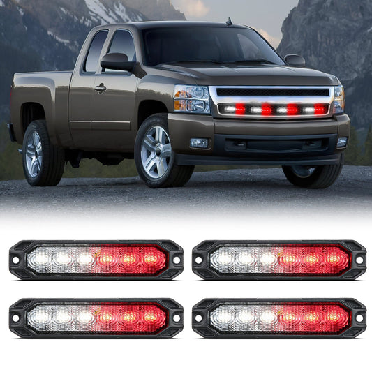 4PCS 6 LED Red and White Emergency Warning Strobe Lights Headlights - Top Tuning Boost