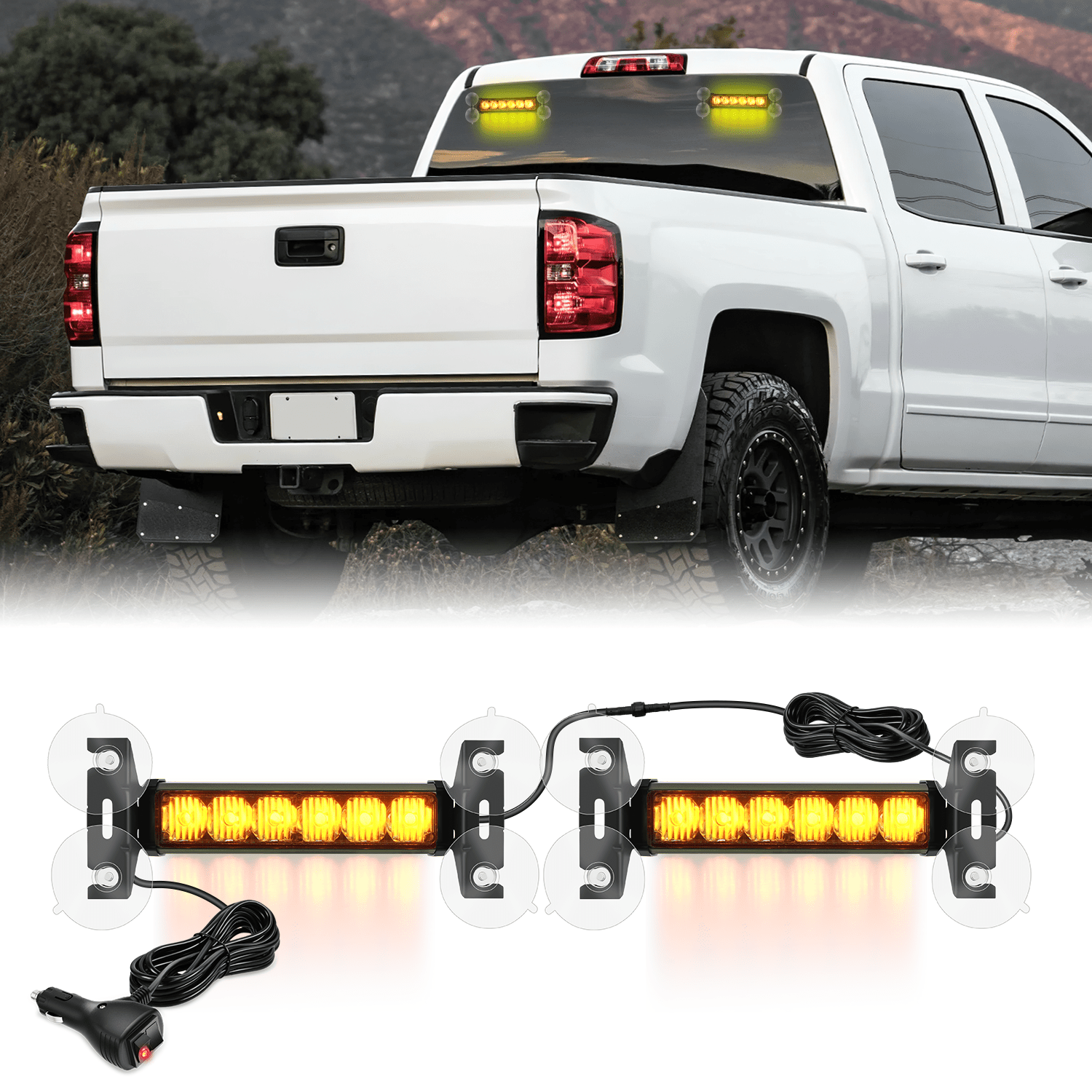12LED Emergency Strobe Traffic Advisor Light Bar 2 in 1 Amber Dash Warning Safety Flashing Lights Front/Rear Windshield Construction Lights for Trucks Cars Plow Police Firefighter Vehicles Light Bars - Top Tuning Boost