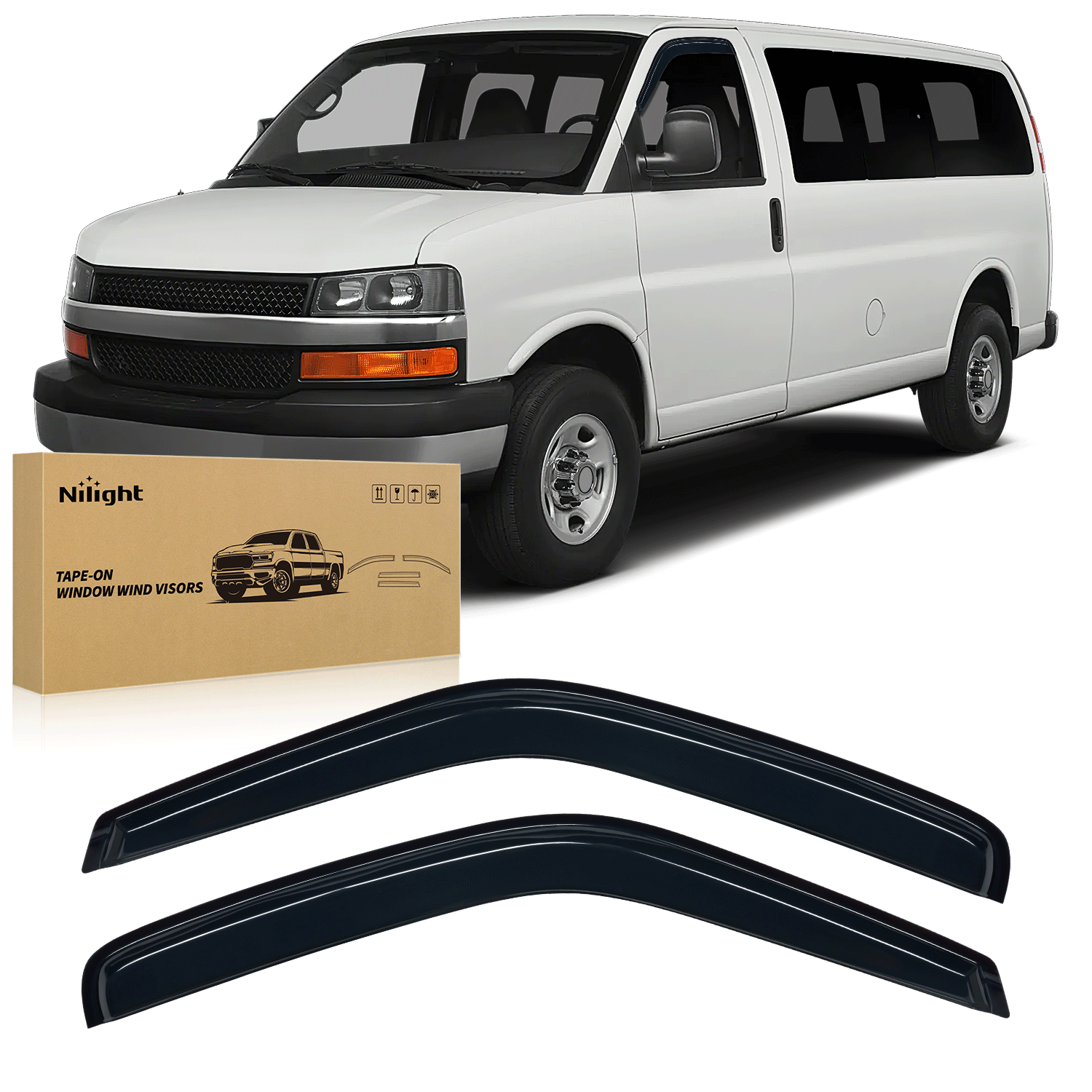 Rain Guards Tape-On Rain Guards for Chevrolet Chevy Express Van 1500 1996-2014 2010 2011 2012 2013 1014, Window Visors Vent Wind Deflectors-2PCS