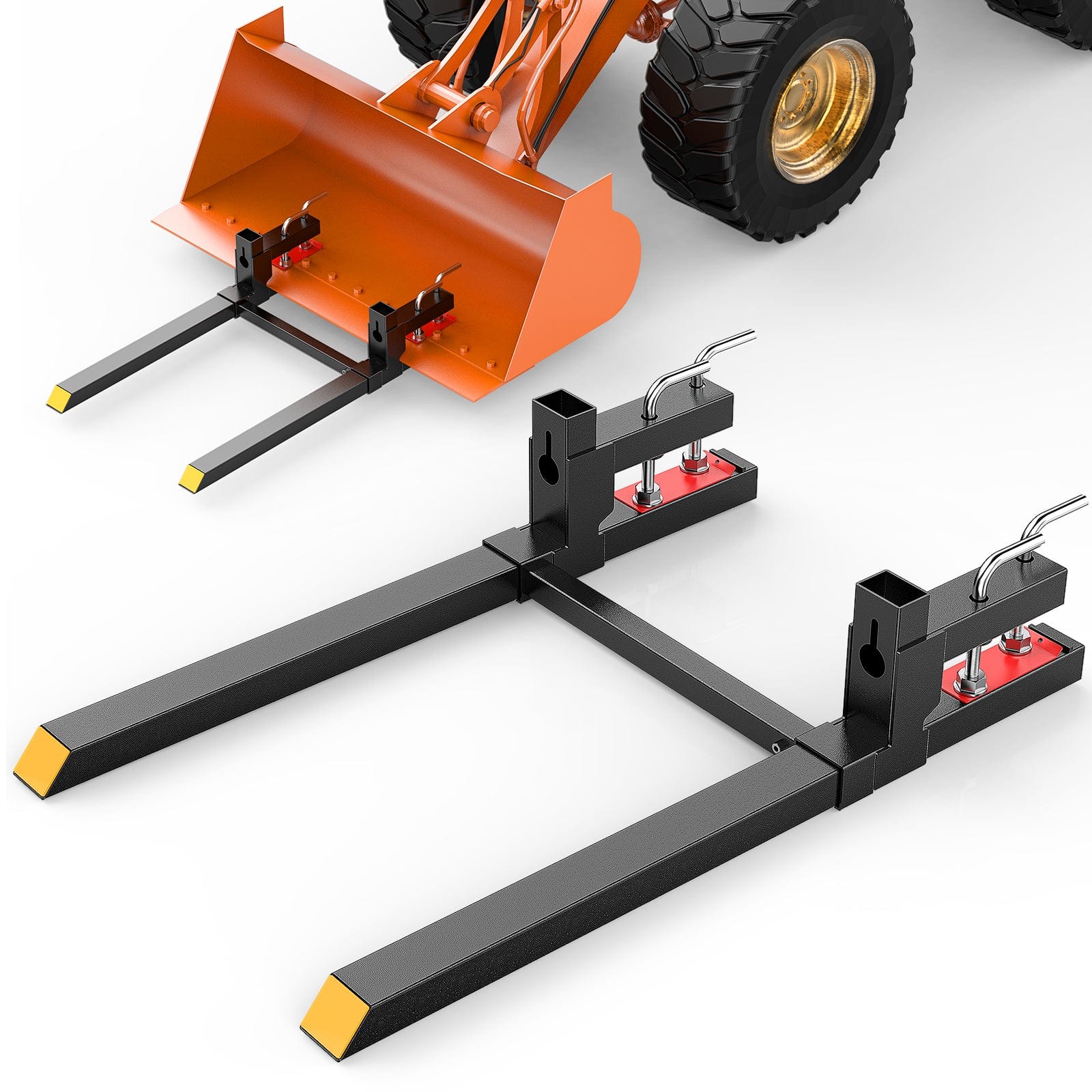 Tractor Hook 43Inch 2000lbs Clamp on Pallet Forks Heavy Duty Tractor Forks with Adjustable Stabilizer Bar