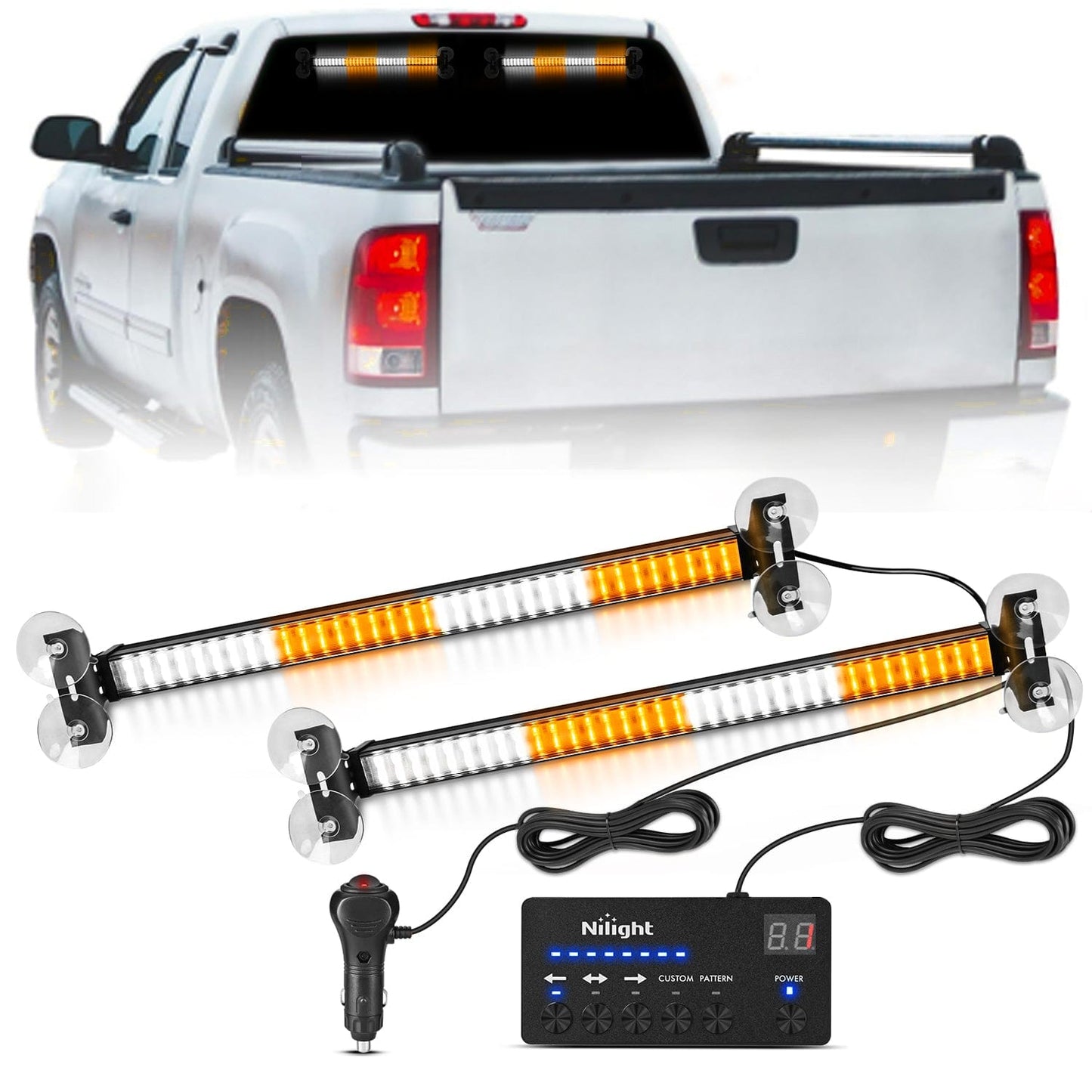 144 LED Strobe Traffic Advisor Light Bar Amber White with Controller 2 in 1 Automotive Emergency Warning Flashing Police Windshield Lights Bars for Cars Tow Plow Trucks Construction Vehicles Light Bars - Top Tuning Boost