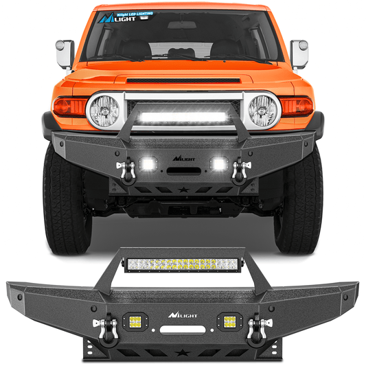 2007 2008 2009 2010 2011 2012 2013 2014 Toyota FJ Cruiser Front Bumper Winch Plate Offroad 120W Light Bar 18W LED Light Pods 2 D-Rings Light Bars - Top Tuning Boost