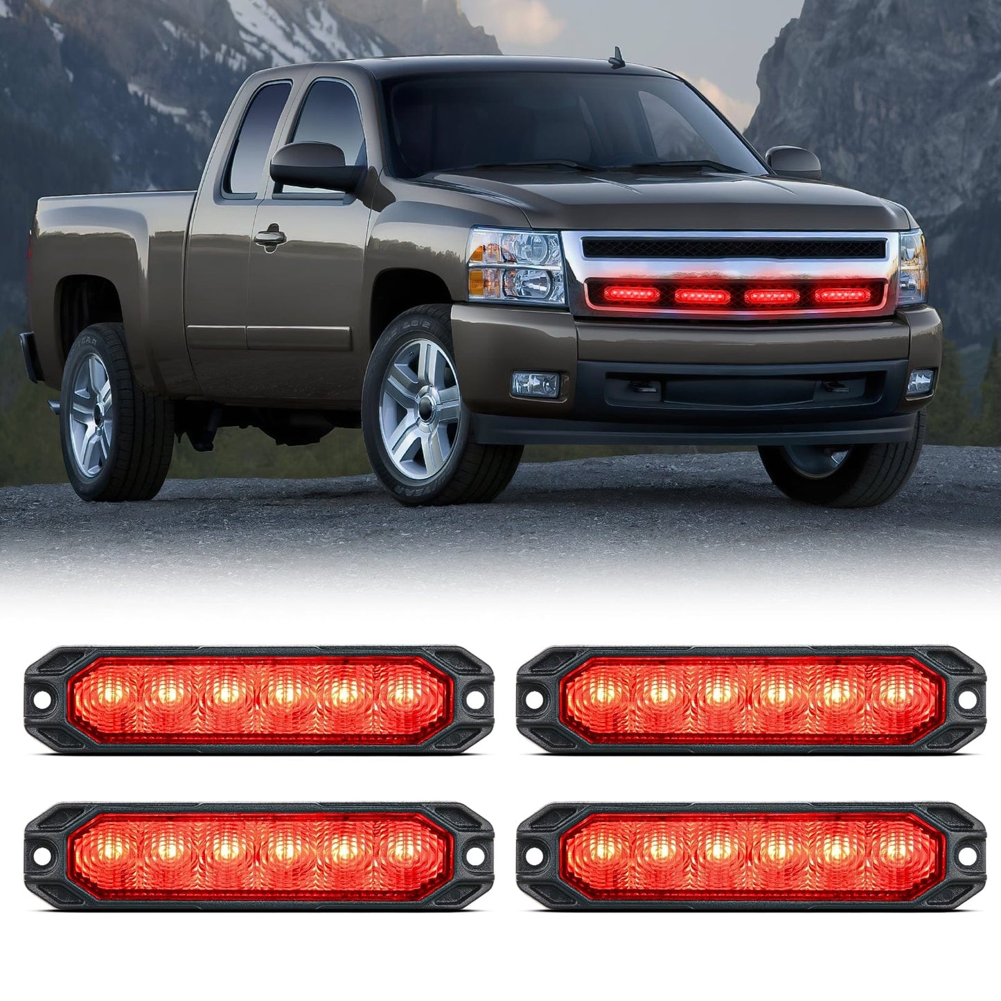 4PCS 6 LED Red Emergency Warning Strobe Lights Headlights - Top Tuning Boost