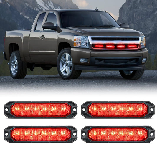 4PCS 6 LED Red Emergency Warning Strobe Lights Headlights - Top Tuning Boost