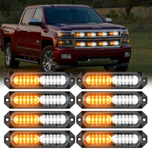 8PCS 12LED Amber White Emergency Strobe Lights Headlights - Top Tuning Boost