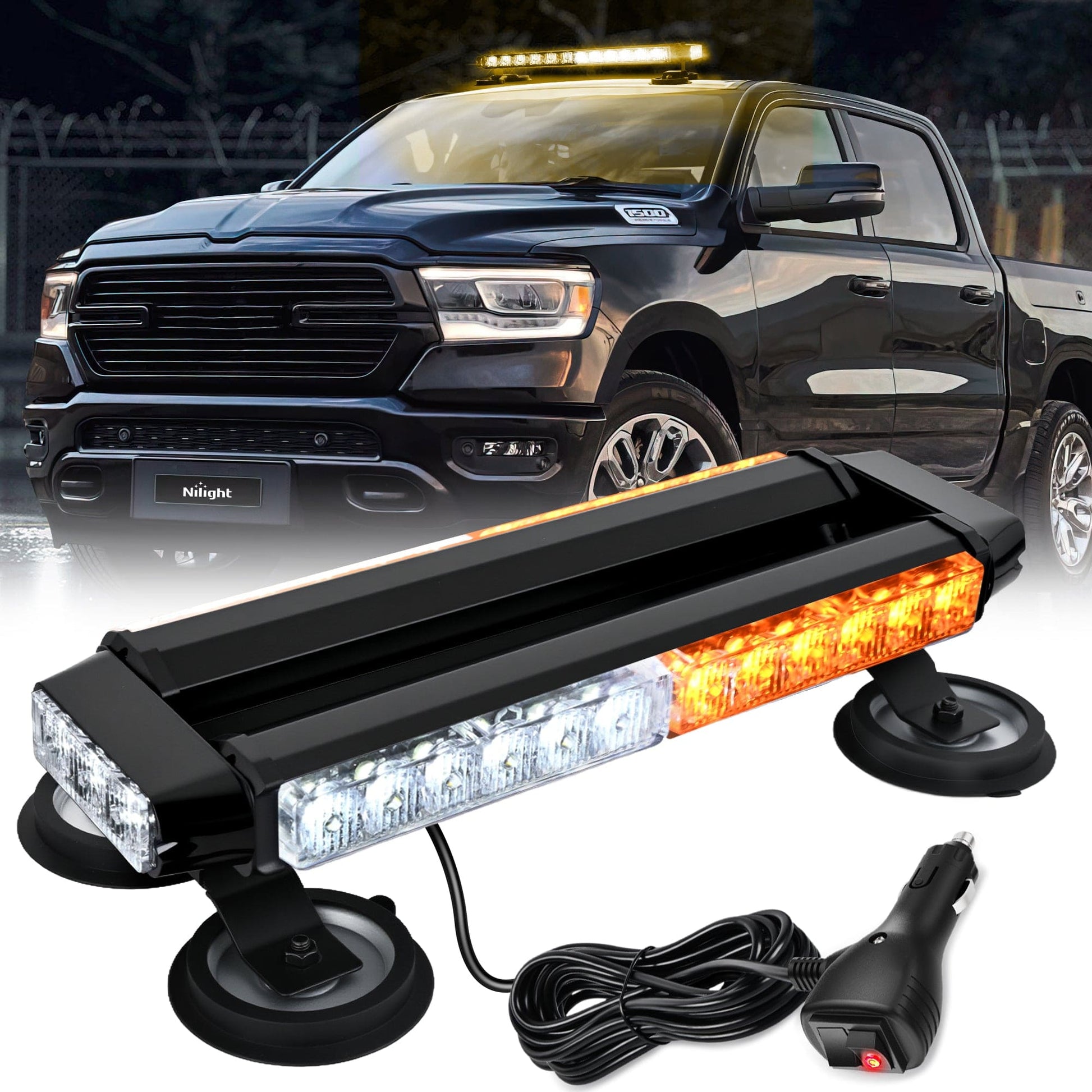 14.5 Inch 30LED Strobe Light Bar Double Side Rooftop Emergency Flashing Lights Amber White Safety Warning Hazard Light Bars with Magnetic Base for Construction Vehicles Plow Trucks Pickup Light Bars - Top Tuning Boost
