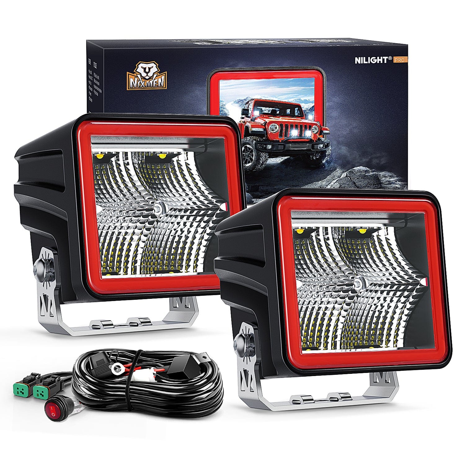 3 Inch Cube LED Pod Light Bar 20W 2100LM Super Flood Light (2 pcs)/16AWG DT Wiring Harness Kit (Pair) | 16AWG DT Wire (Copy) Light Bars - Top Tuning Boost