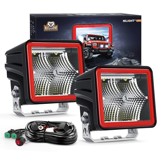 3 Inch Cube LED Pod Light Bar 20W 2100LM Super Flood Light (2 pcs)/16AWG DT Wiring Harness Kit (Pair) | 16AWG DT Wire (Copy) Light Bars - Top Tuning Boost