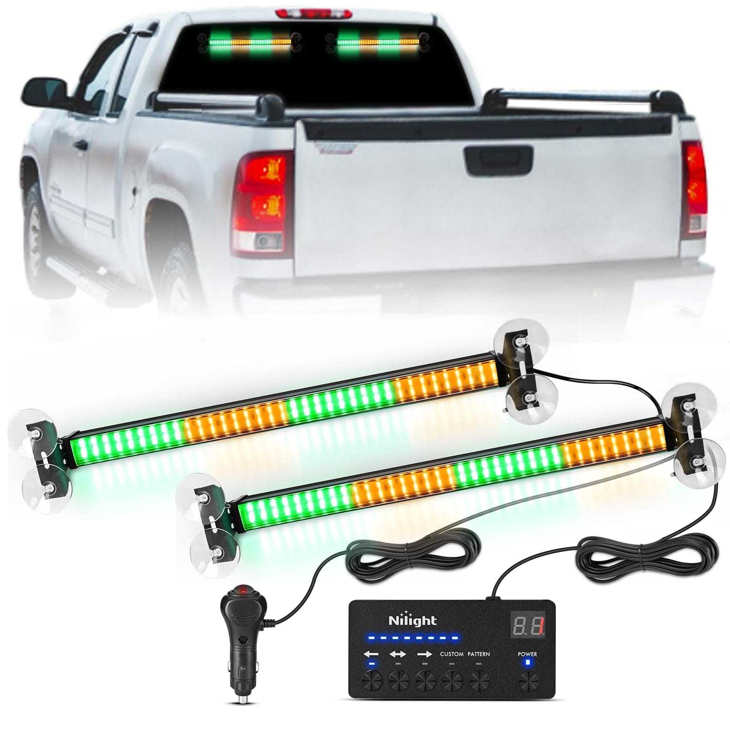 144 LED Strobe Traffic Advisor Light Bar Amber Green with Controller 2 in 1 Automotive Emergency Warning Flashing Police Windshield Lights Bars for Cars Tow Plow Trucks Construction Vehicles Light Bars - Top Tuning Boost