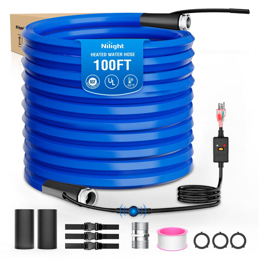 RV Parts 100FT Heated Water Hose RV 5/8inch Inside Diameter -45¡ãF Freeze Protaction Antifreeze Garden Drinking Hoses with Saving Thermostat and Smart Heat System for Winter Camper Supply Accessories