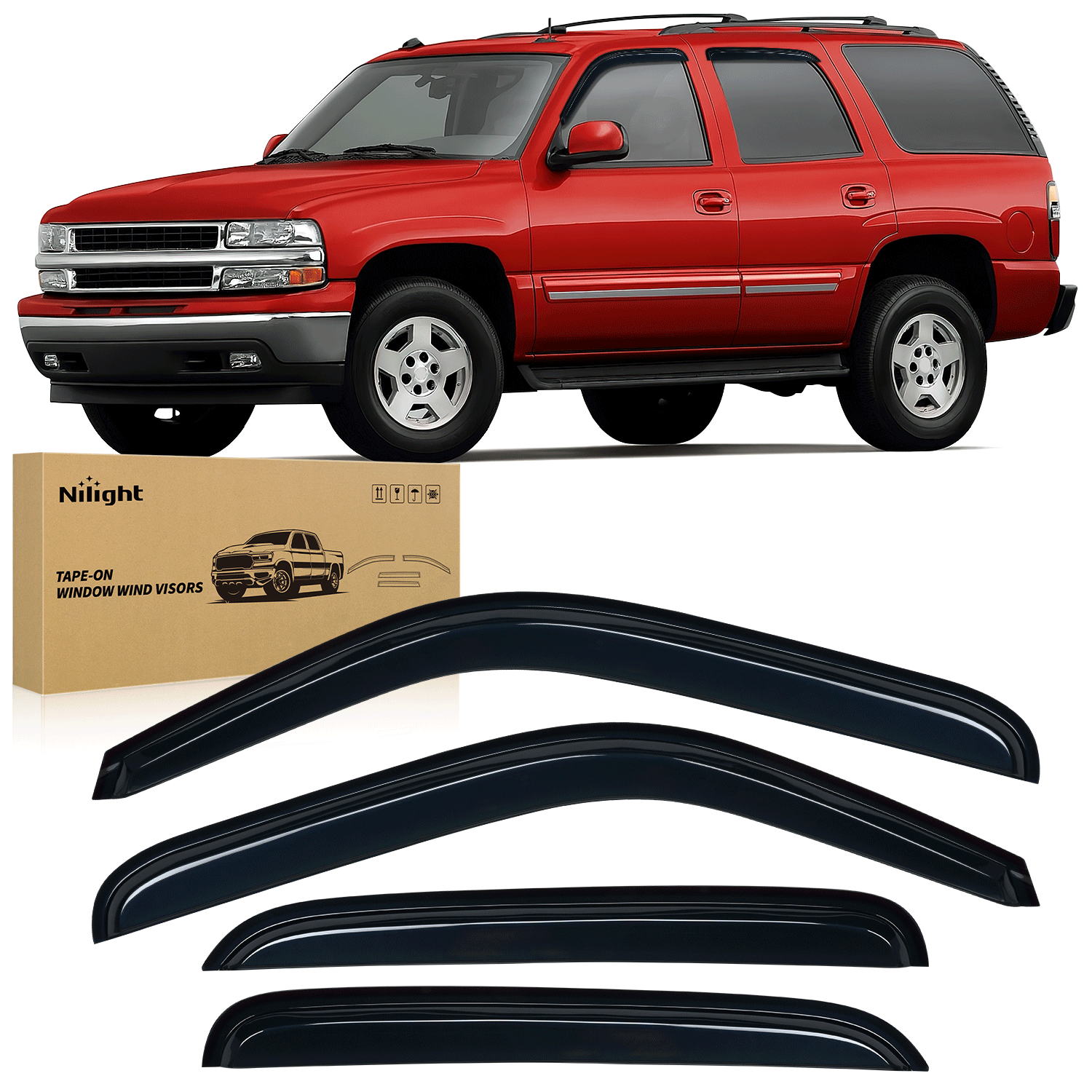 Rain Guards Rain Guards for Chevy Tahoe/GMC Yukon 2000 2001 2002 2003 2004 2005 2006, Out-Channel Window Visors Vent Wind Deflectors-4PCS