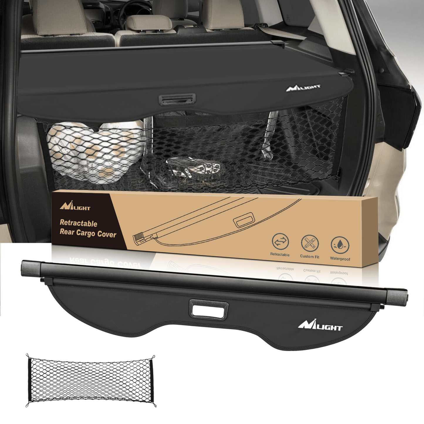 Trunk Cargo Cover 2013 2014 2015 2016 2017 2018 2019 Ford Escape Retractable Trunk Cargo Cover With Trunk Storage Net