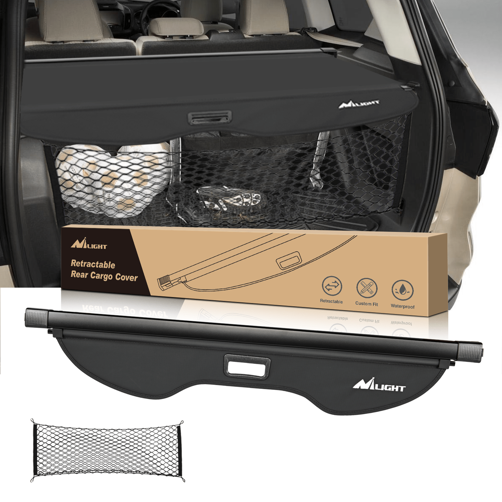 Trunk Cargo Cover 2013 2014 2015 2016 2017 2018 2019 Ford Escape Retractable Trunk Cargo Cover With Trunk Storage Net